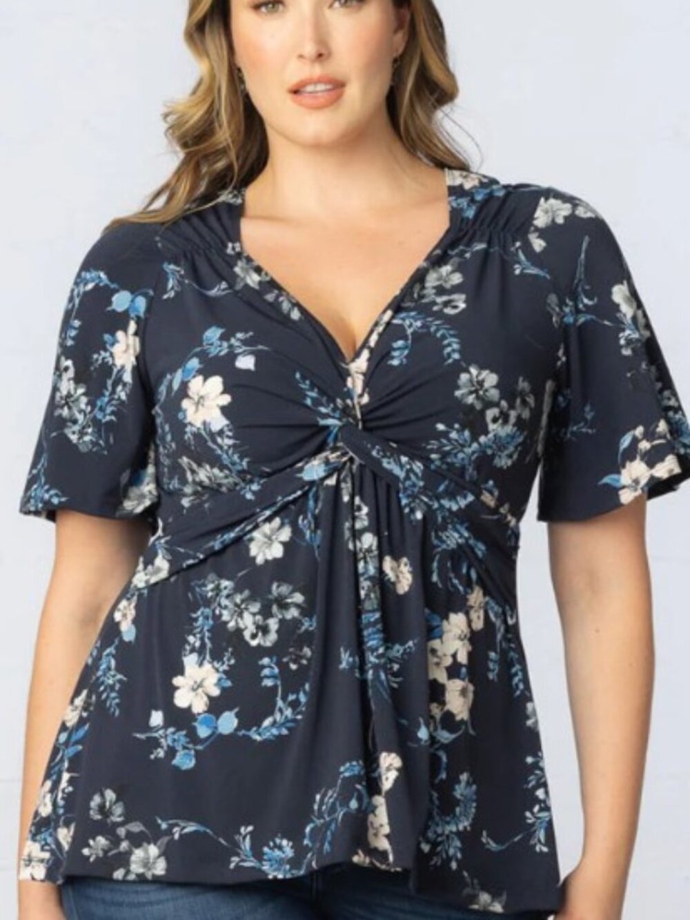 Kiyonna Abby Blue Floral Blouse Top Size 22 24 3X $68